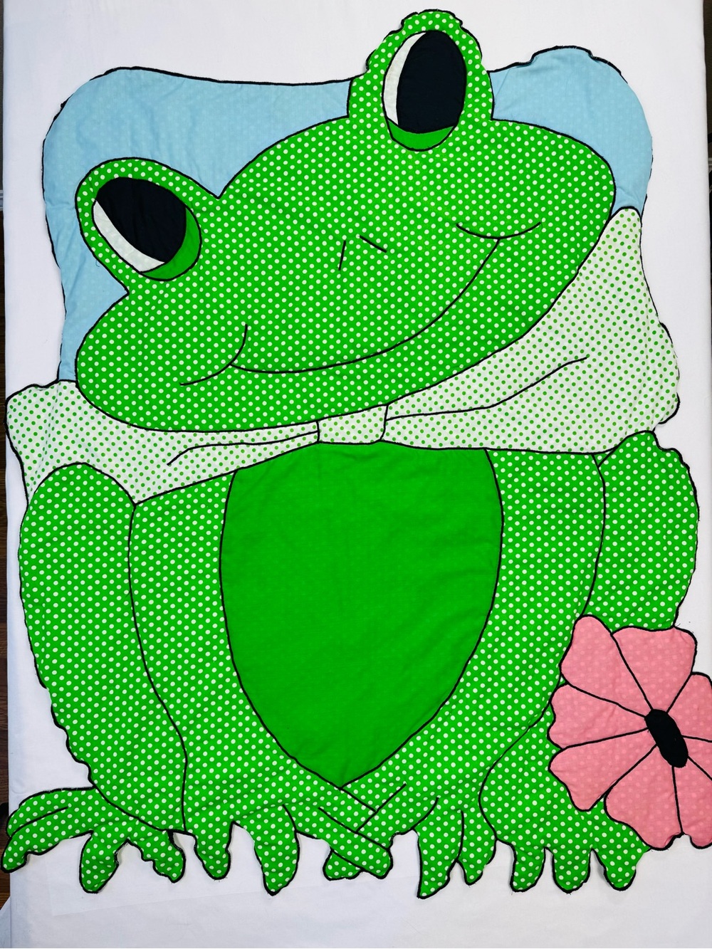 Vintage Green Frog Blanket Nursery Wall Decor tapestry Large pink Flower 70’s